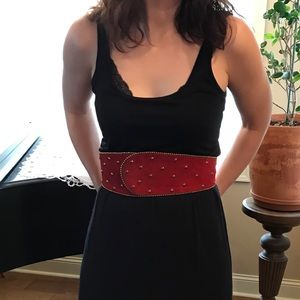 Vintage Anne Klein red suede gold studded belt